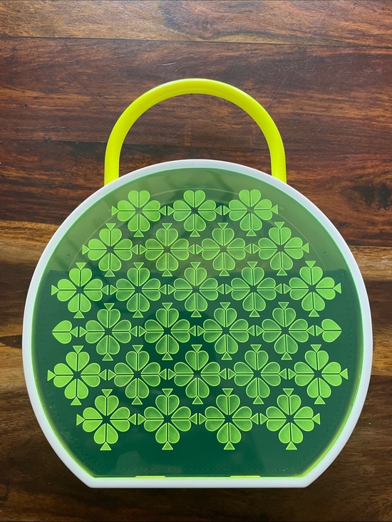 kate spade Handbags - Kate Spade Green Floral Pattern Round Acrylic Tote with Yellow Handle